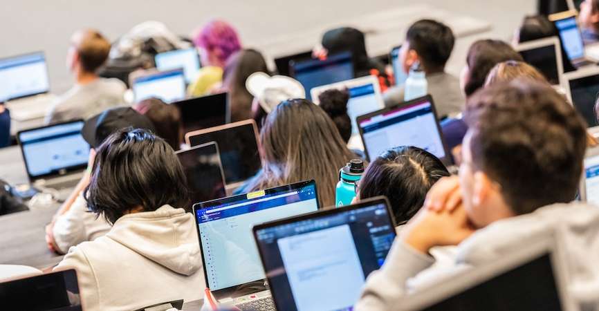 Students work at computers at UC Merced.